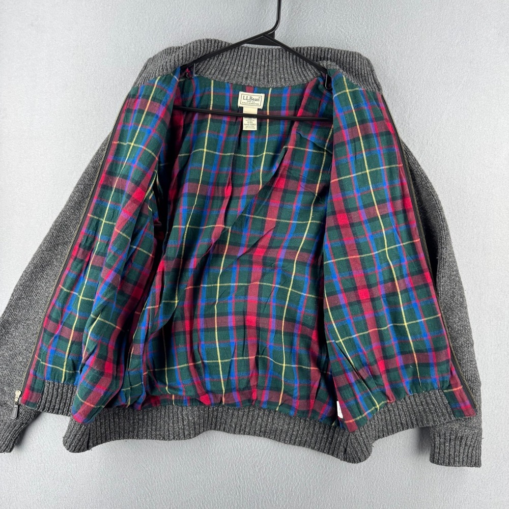 LL Bean Wool Sweater Mens Medium Gray Full Zip Flannel Lined Knit Mock Neck - Picture 7 of 14